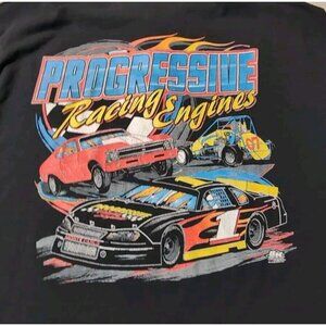 Vintage Y2K Progressive Racing Engines Polo Shirt Men XXL Black Graphic Polo